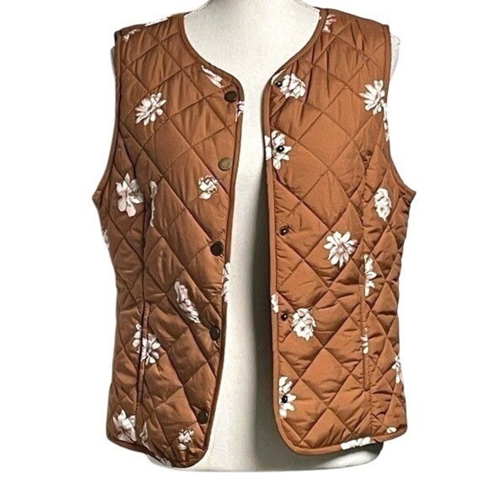 Current Air Los Angeles Anthropologie Quilted Brown Floral Vest Women's Medium